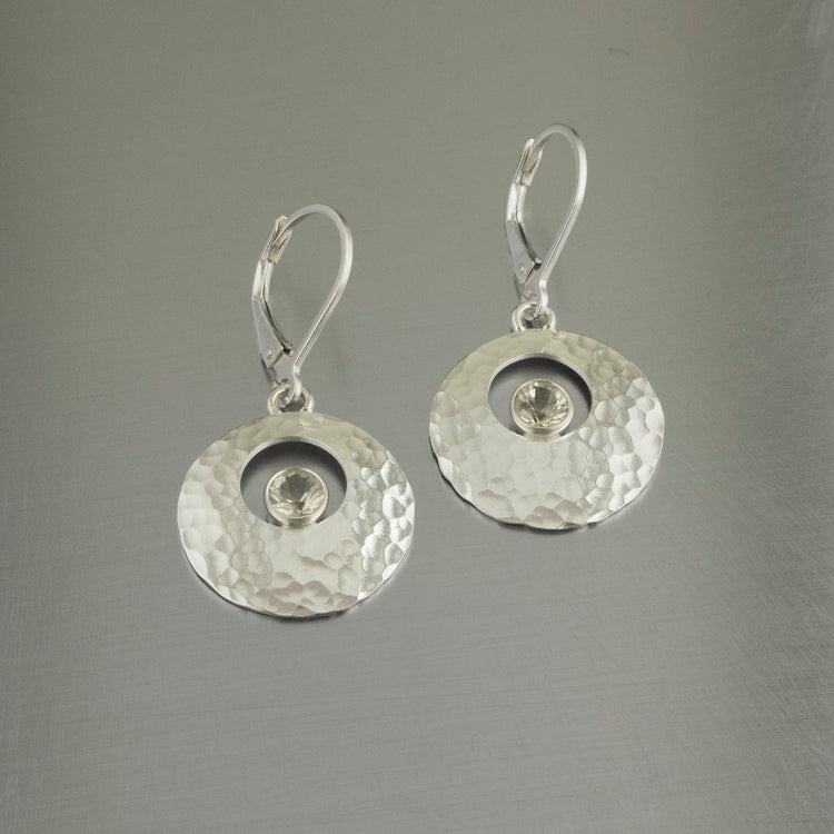 silver galilean moon dangle earring champagne ball peen