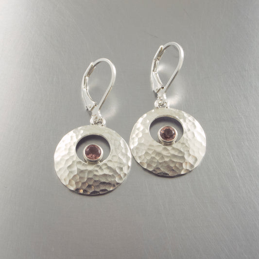 silver galilean moon dangle earring peach ball peen