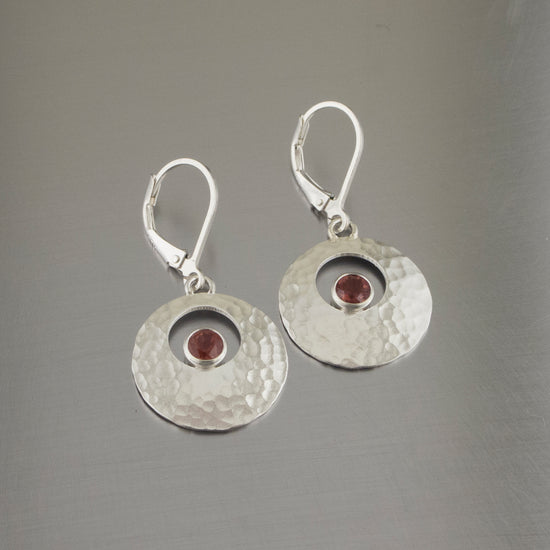 silver galilean moon dangle earring sunset ball peen