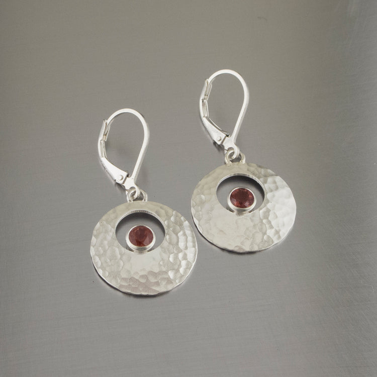 silver galilean moon dangle earring sunset ball peen