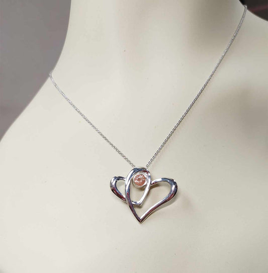 Sterling Silver "Two Hearts as One" Necklace with Oregon Sunstone