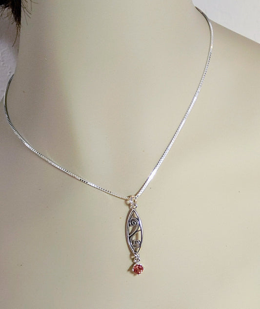 SALE-Peach Oregon Sunstone "Scroll Design" Necklace with Chain