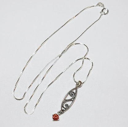 Peach Oregon Sunstone "Scroll Design" Necklace with Chain