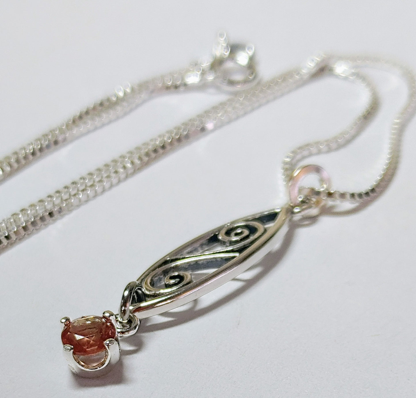 Peach Oregon Sunstone "Scroll Design" Necklace with Chain