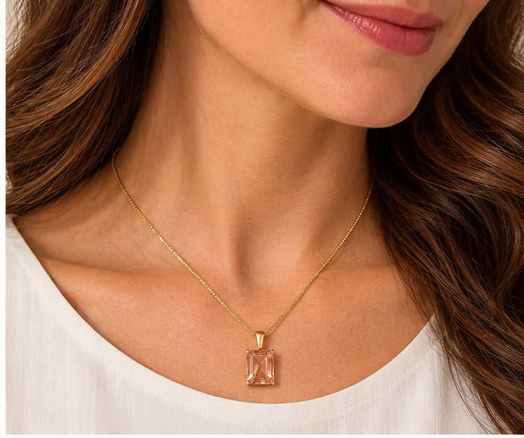 Emerald Cut Peach Oregon Sunstone Pendant 5.25ct | 10K Gold
