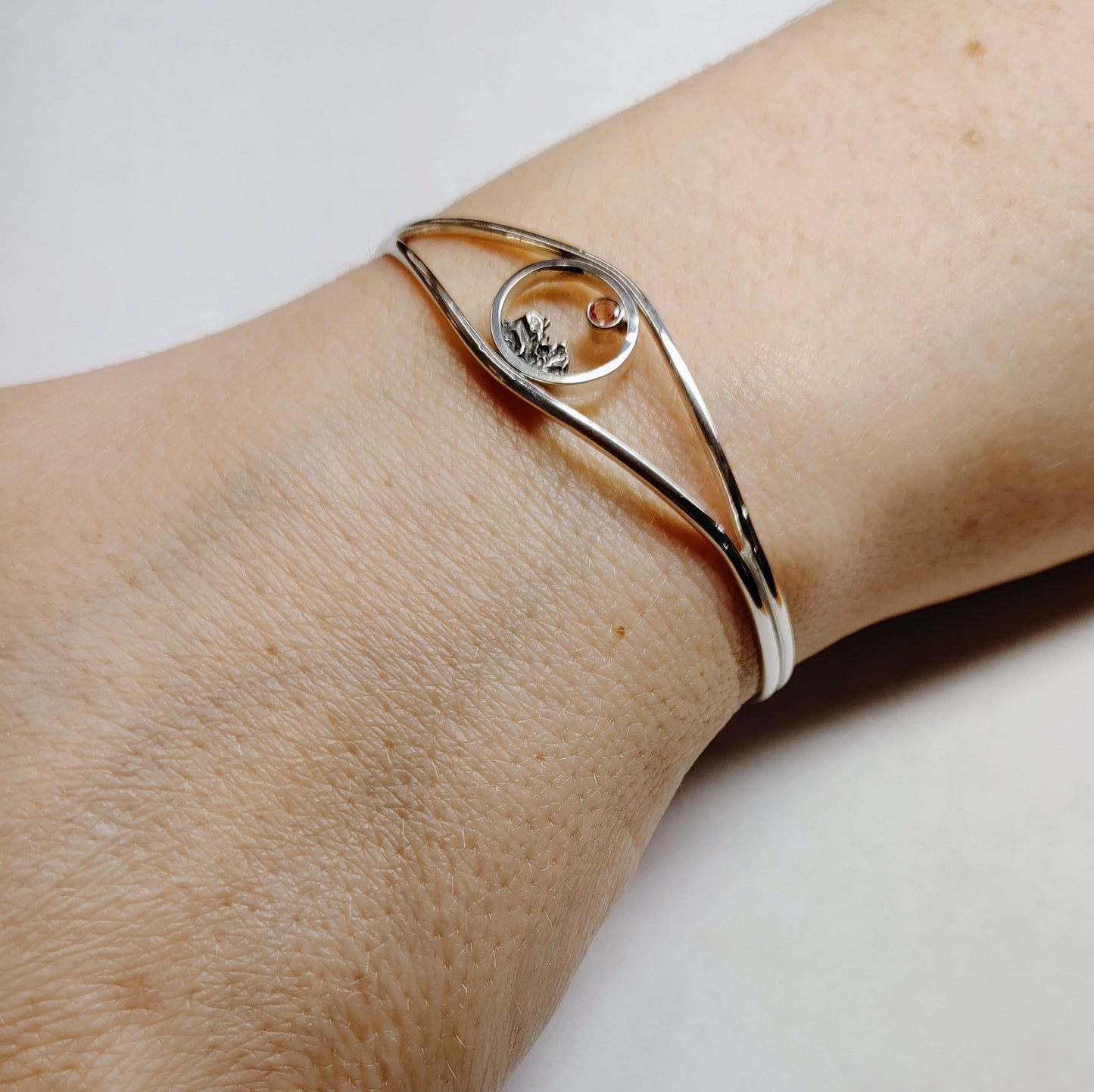 Mini Mountain Cuff Bracelet-Sterling Silver with Oregon Sunstone