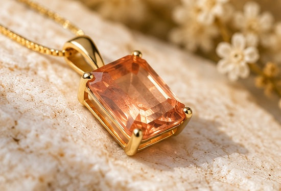 Emerald Cut Peach Oregon Sunstone Pendant 5.25ct | 10K Gold
