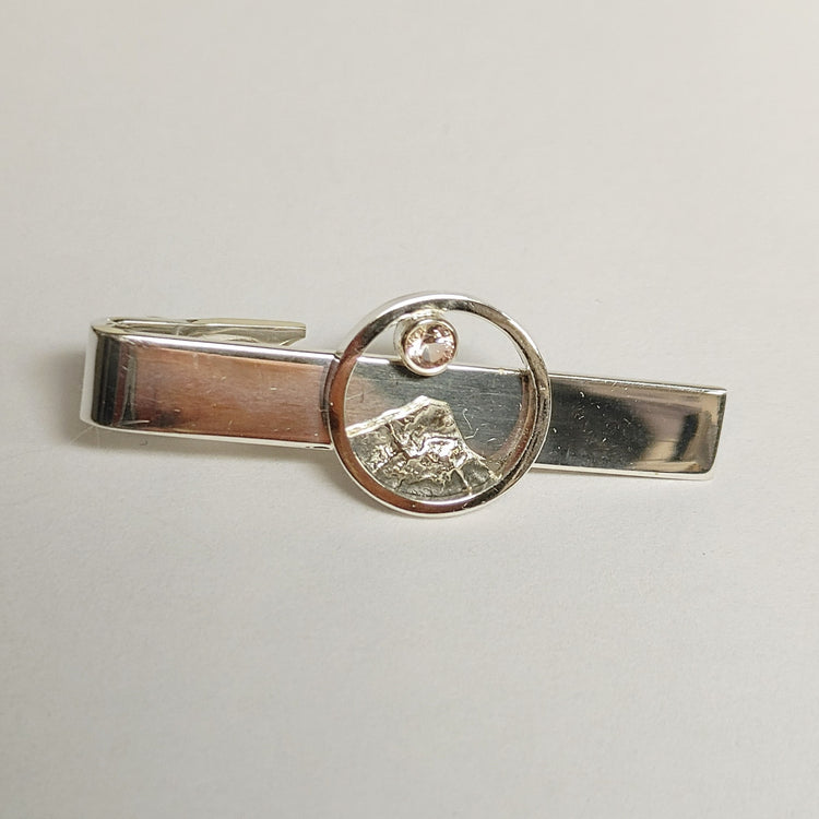 Sunstone & Mountains Tie Bar in Sterling Silver