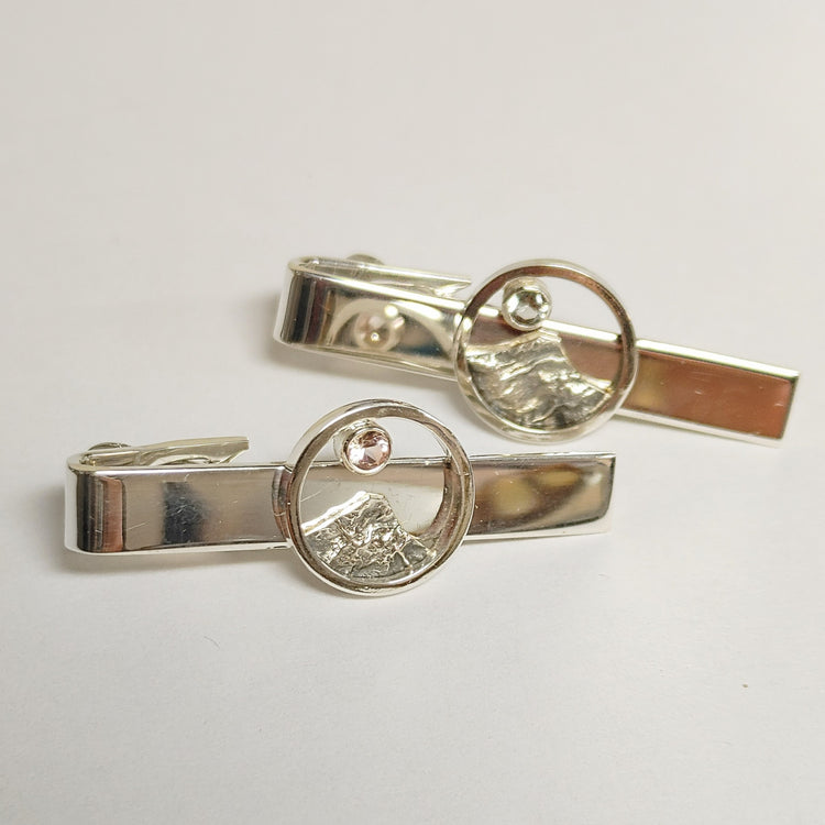 Sunstone & Mountains Tie Bar in Sterling Silver