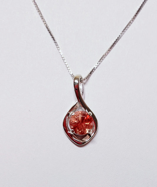 "Infinity Necklace" White Gold, Bright Red Sunstone