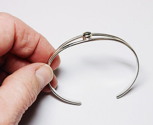 Silver Split Cuff Bracelet with Green Sunstone