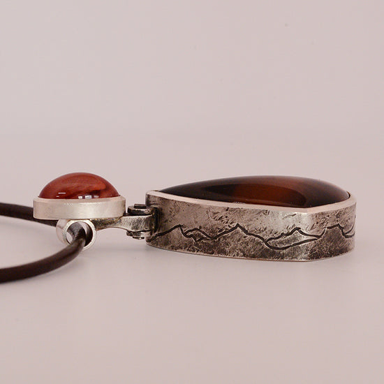 Montana Agate, Sunstone Silver Pendant on leather cord