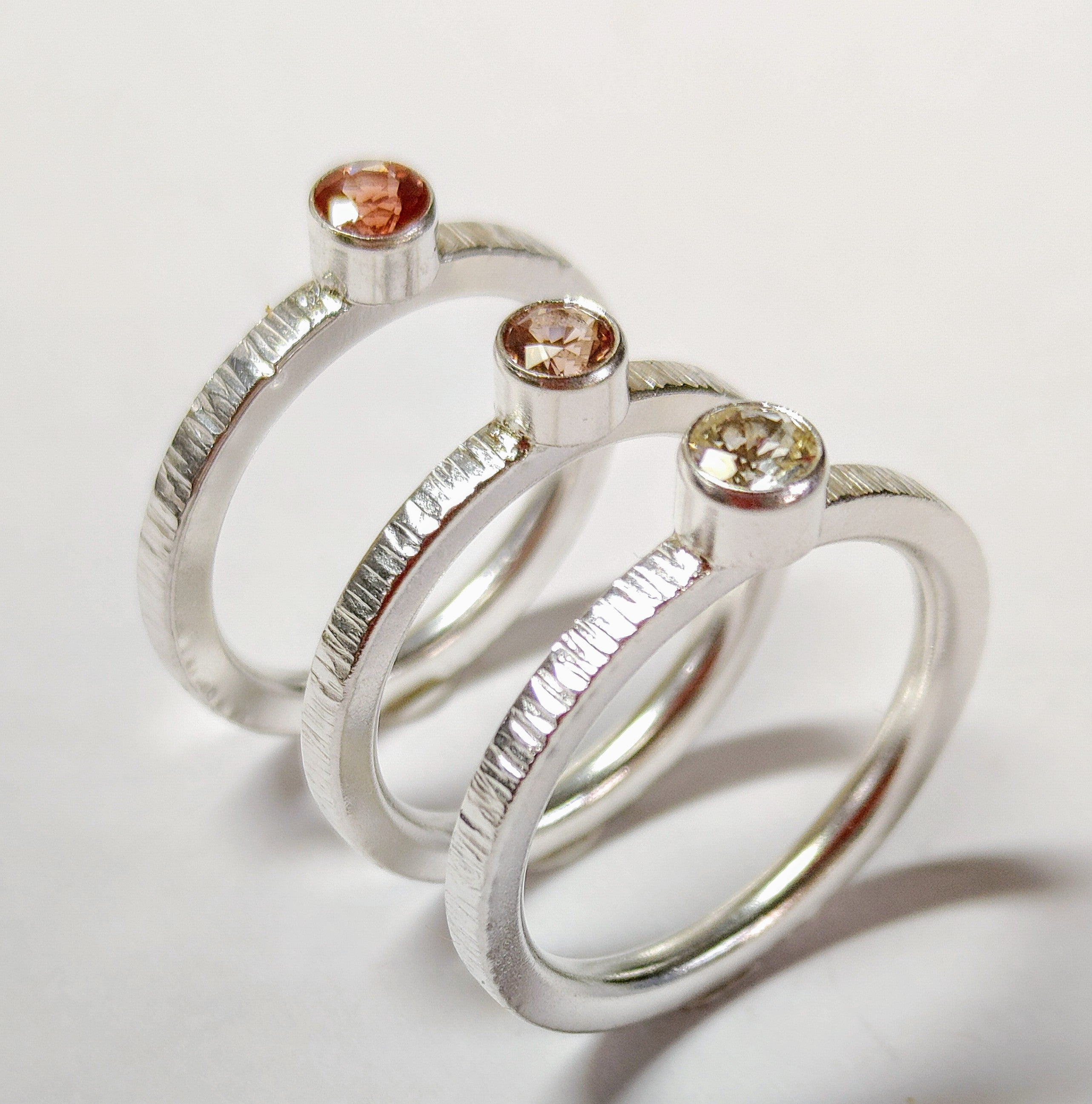 Textured Silver Sunstone Stacking Rings-All New Look!