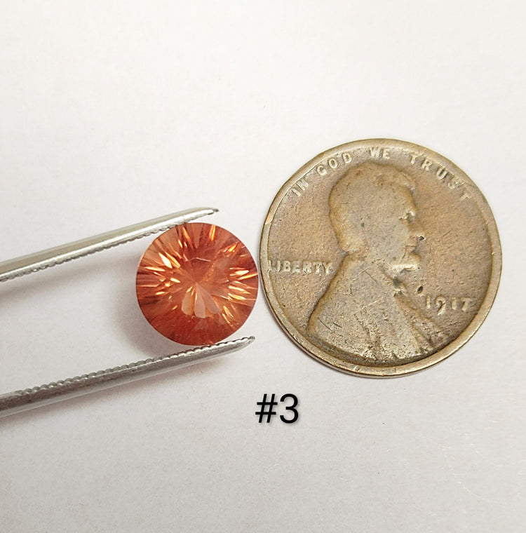 Gemstone-Three Orange Oregon Sunstones-9mm Round