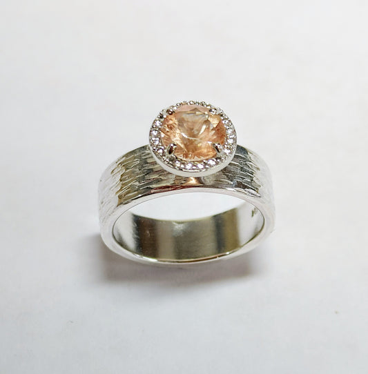 ALL NEW! "Ashera Juniper Goddess" Ring with Peach Schiller Sunstone