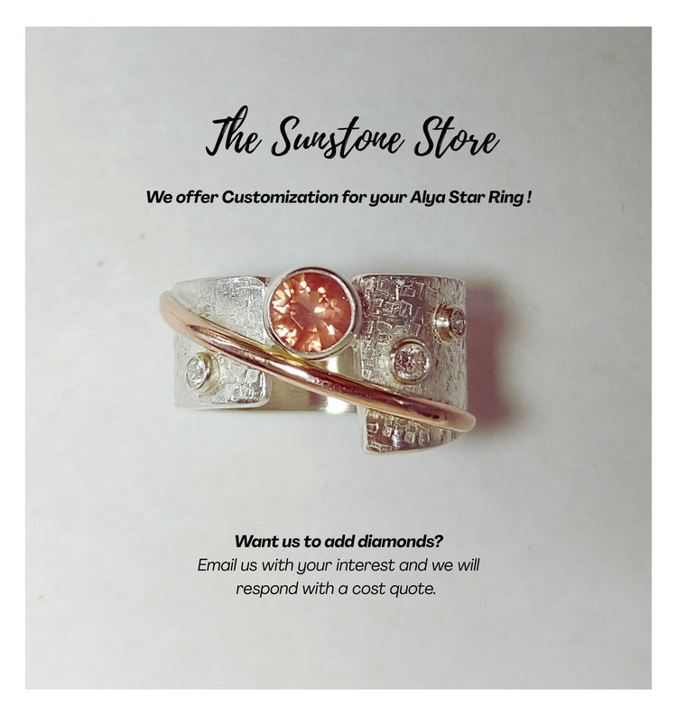 Silver and Rose Gold "Alya Star" Oregon Sunstone Ring