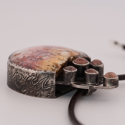 Fantastic Cauldron Pendant-Oregon Sunstone and Plume Agate