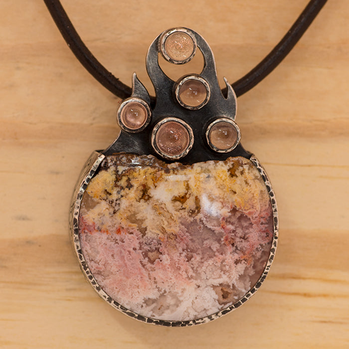 Fantastic Cauldron Pendant-Oregon Sunstone and Plume Agate