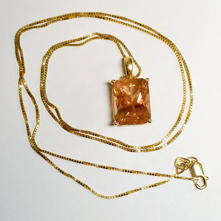 Emerald Cut Peach Oregon Sunstone Pendant 5.25ct | 10K Gold