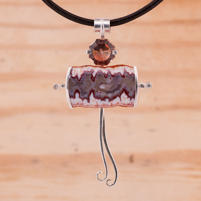 "Fire & Sun" Necklace: Sterling Silver Oregon Sunstone & Idaho Agate