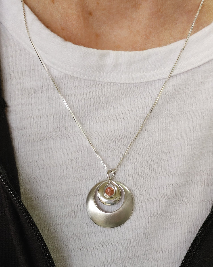 Silver Oregon Sunstone Nested Circle Medallion