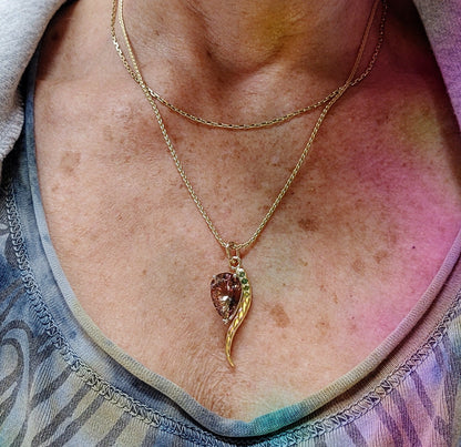 Oregon Sunstone "Plum Gorgeous" 18K Yellow Gold, Green Diamond Necklace