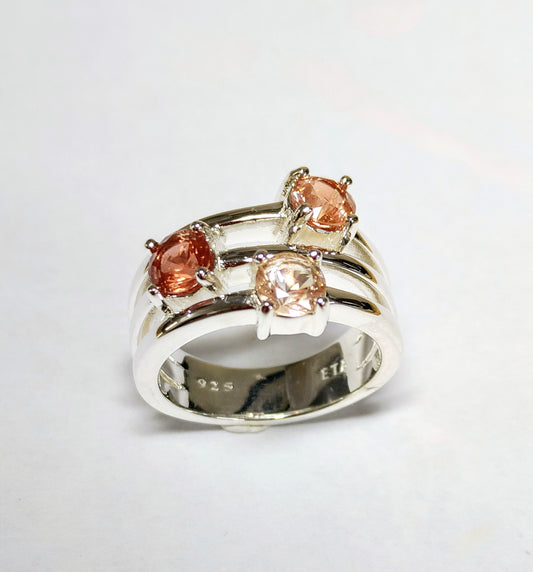 Silver Oregon Sunstone Rainbow ring set with three colors