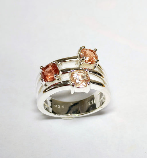 Silver Oregon Sunstone Rainbow ring set with three colors
