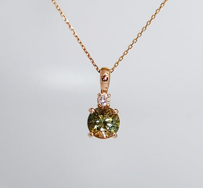 Limited Edition Necklace! Rare Green Oregon Sunstone set in Rose Gold with diamond.