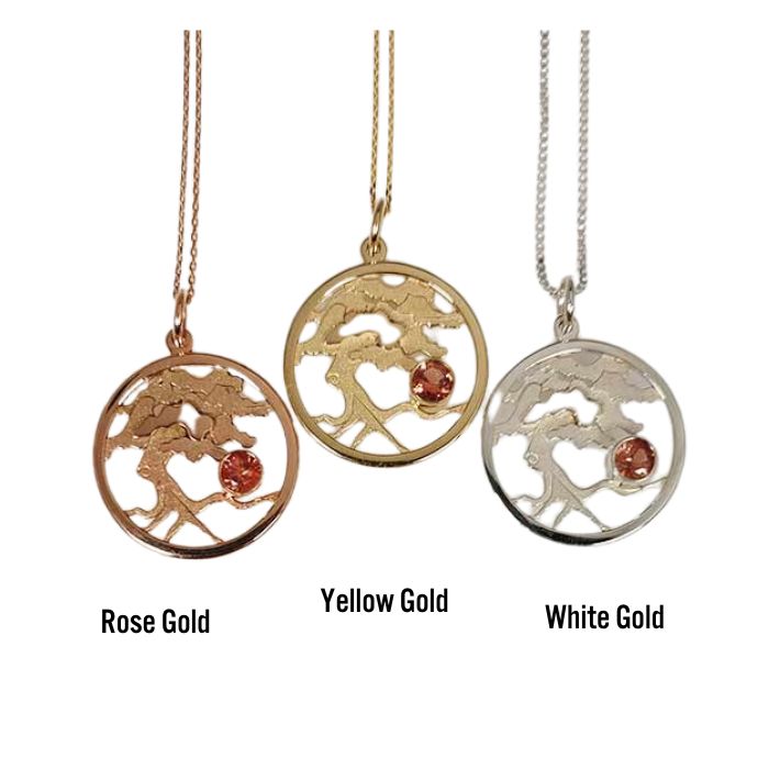 Solid Gold TREE OF LIFE-Necklace with Oregon Sunstone