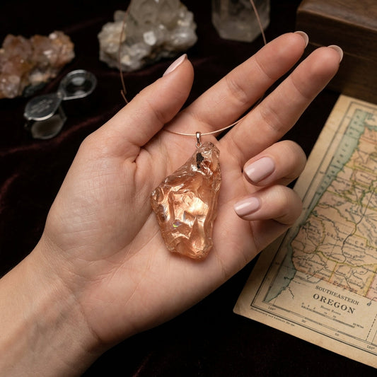 Elegant hand with soft skin wearing a thin ring featuring a vibrant orange Oregon Sunstone, set against a blurred luxurious background.