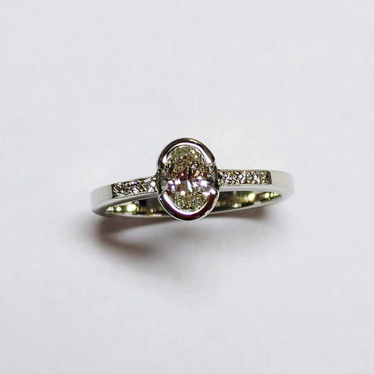 SALE Custom Bezel Set 14K White Gold Ring 69 ct Oval Diamond
