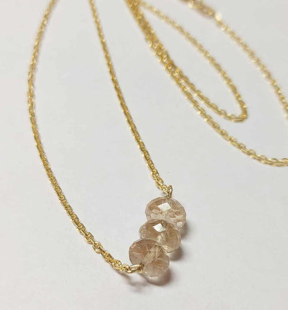 Yellow Gold Shimmering Sunstone Bead Necklace