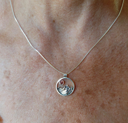 Sterling Silver Mountain Necklace with Oregon Sunstone