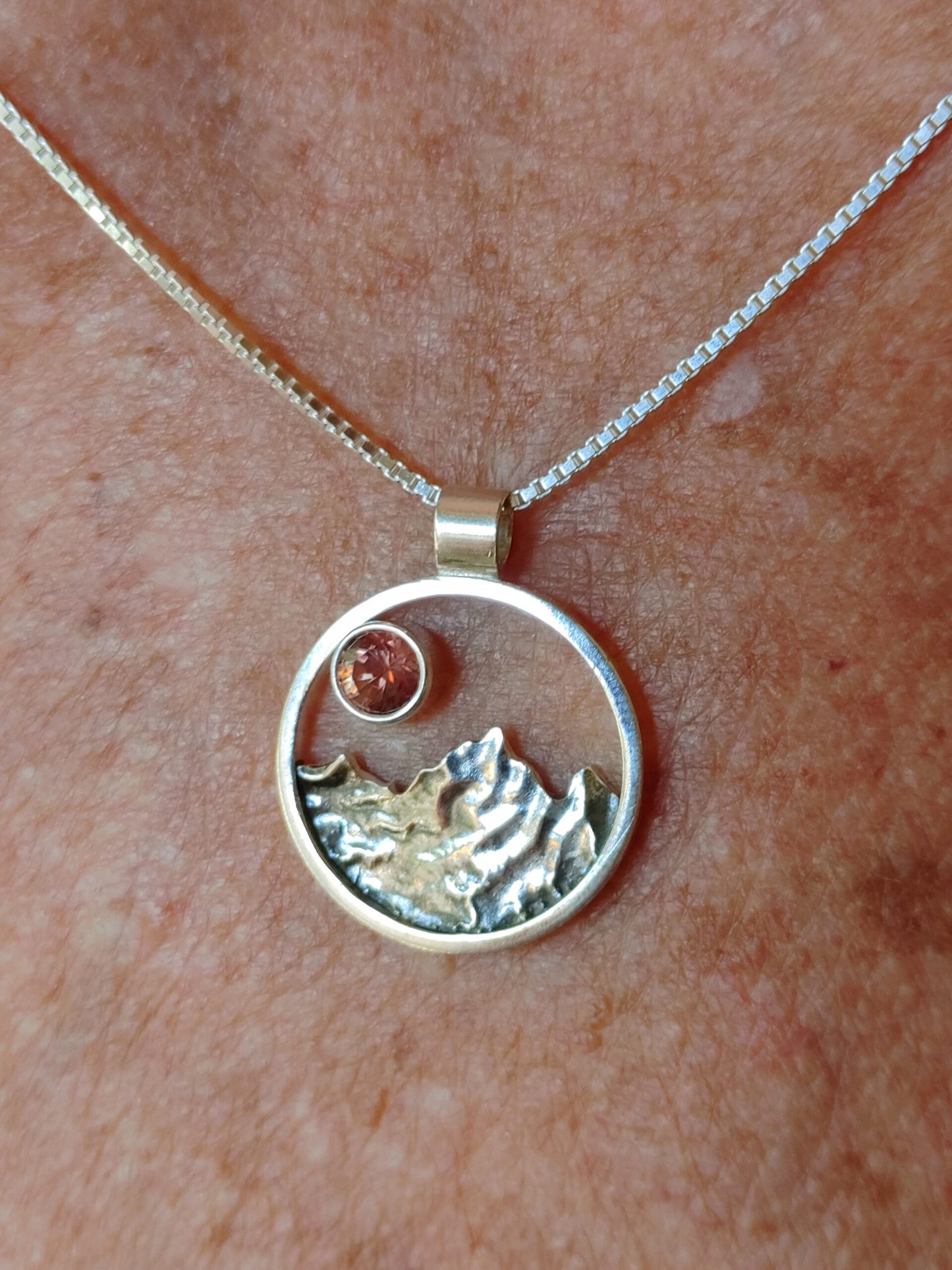 Sterling Silver Mountain Necklace with Oregon Sunstone