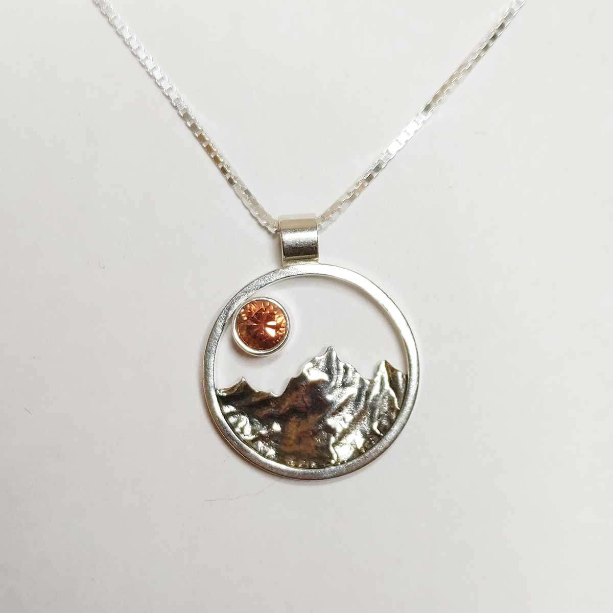 Sterling Silver Mountain Necklace with Oregon Sunstone