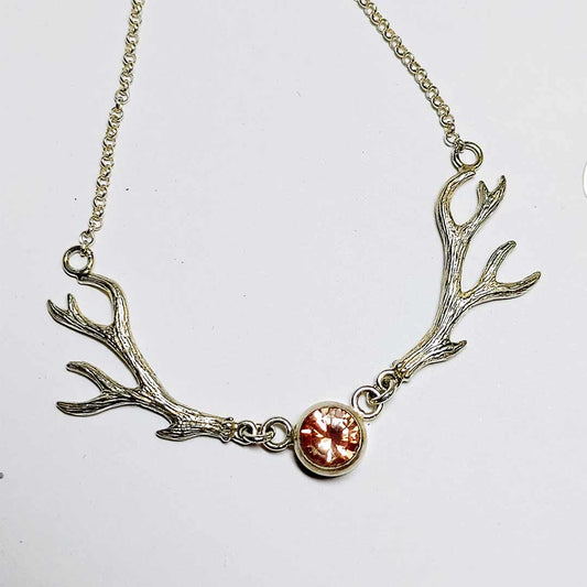 Sterling Silver Deer Antler Necklace-Oregon Sunstone
