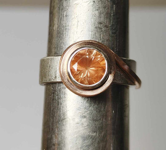 Peach Schiller Sunstone Ring-Rose & White Gold