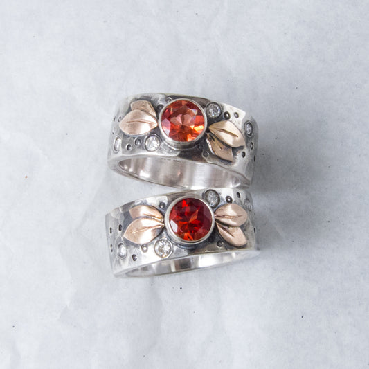 9mm-Sunstone Botanical Leaf Diamond Rings