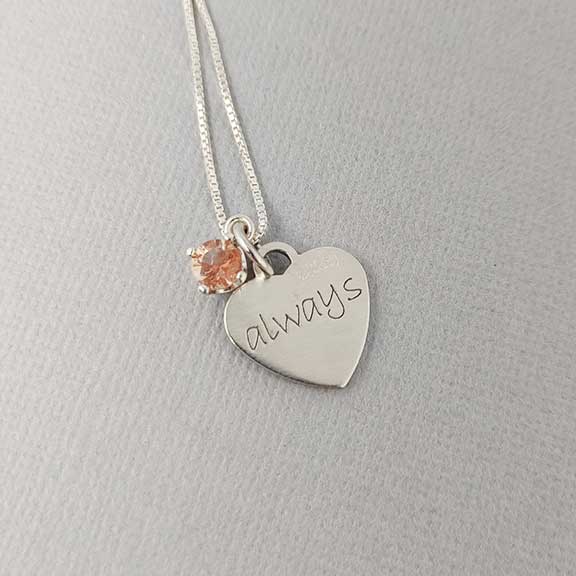 "Love You Always" Silver Heart Necklace-Oregon Sunstone