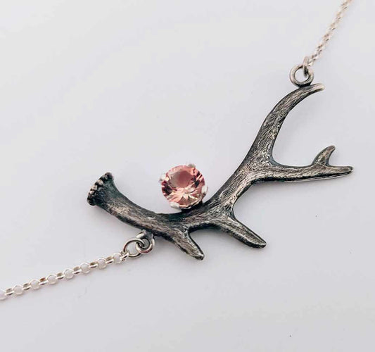 Sterling Silver "Antler Necklace" with Oregon Sunstone