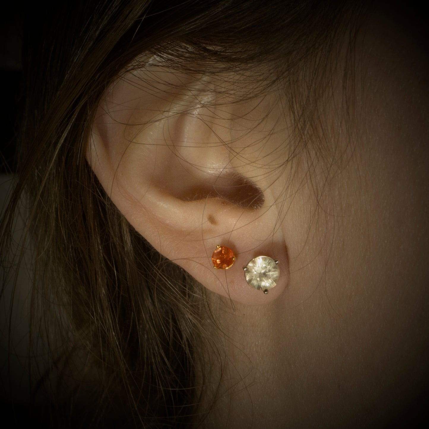 Gold Sunstone Stud Earrings