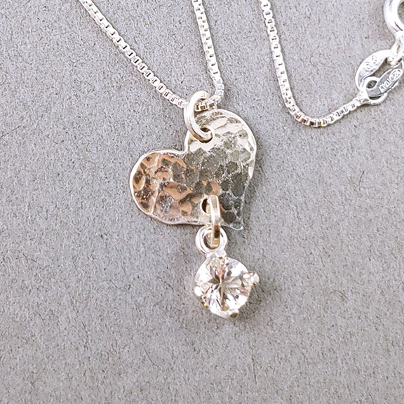 Silver Petite Heart Necklace with Champagne Sunstone