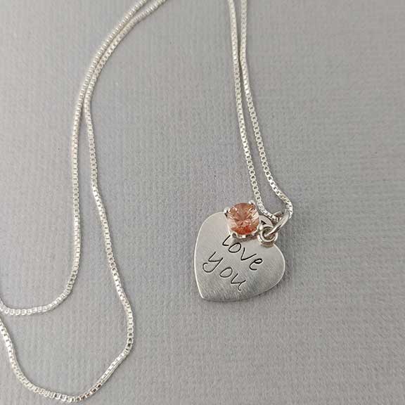 "Love You Always" Silver Heart Necklace-Oregon Sunstone