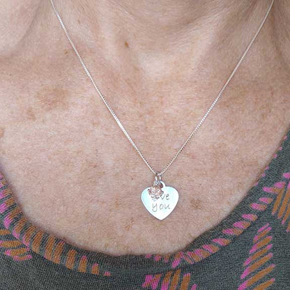 "Love You Always" Silver Heart Necklace-Oregon Sunstone