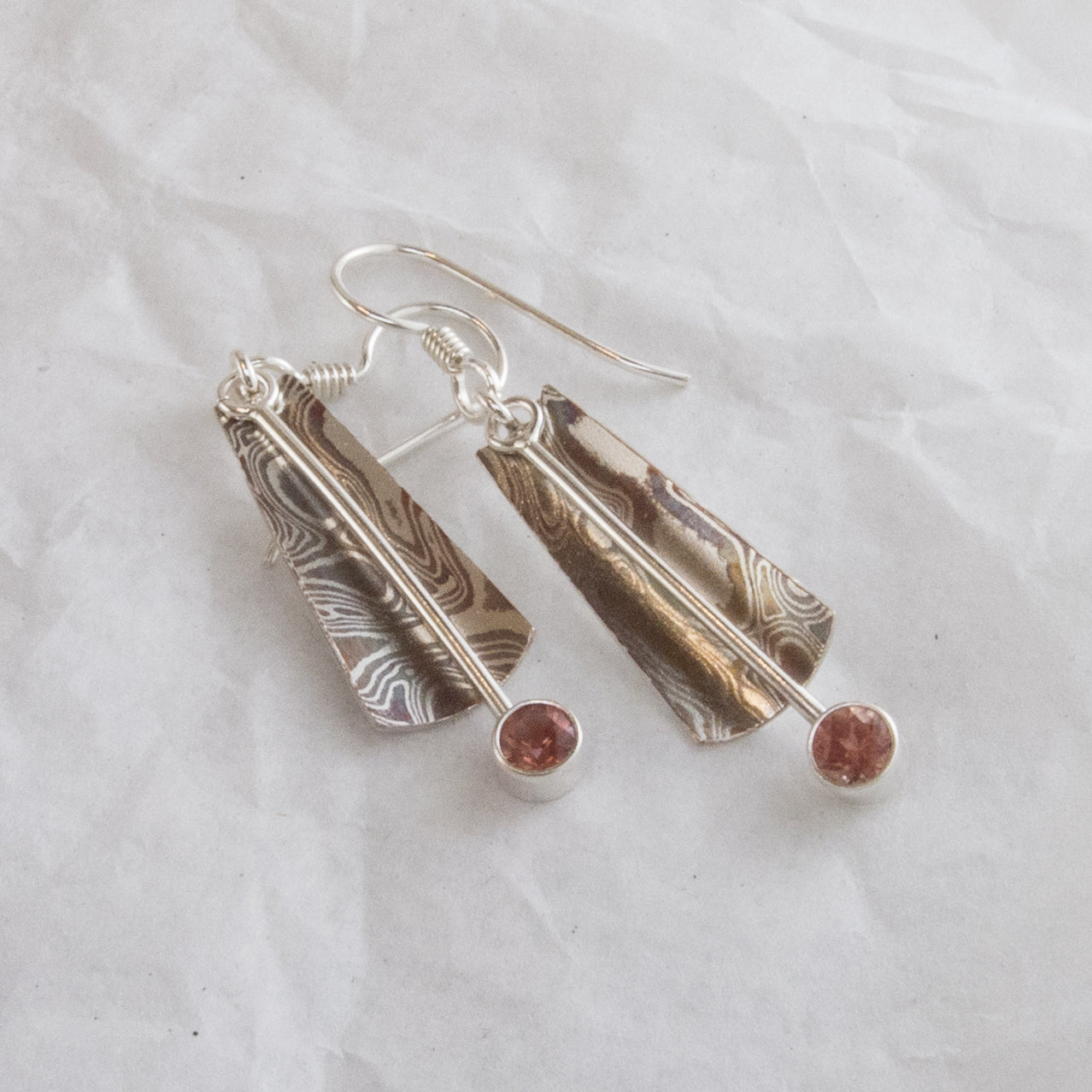 Mokume gane sunstone sway earring