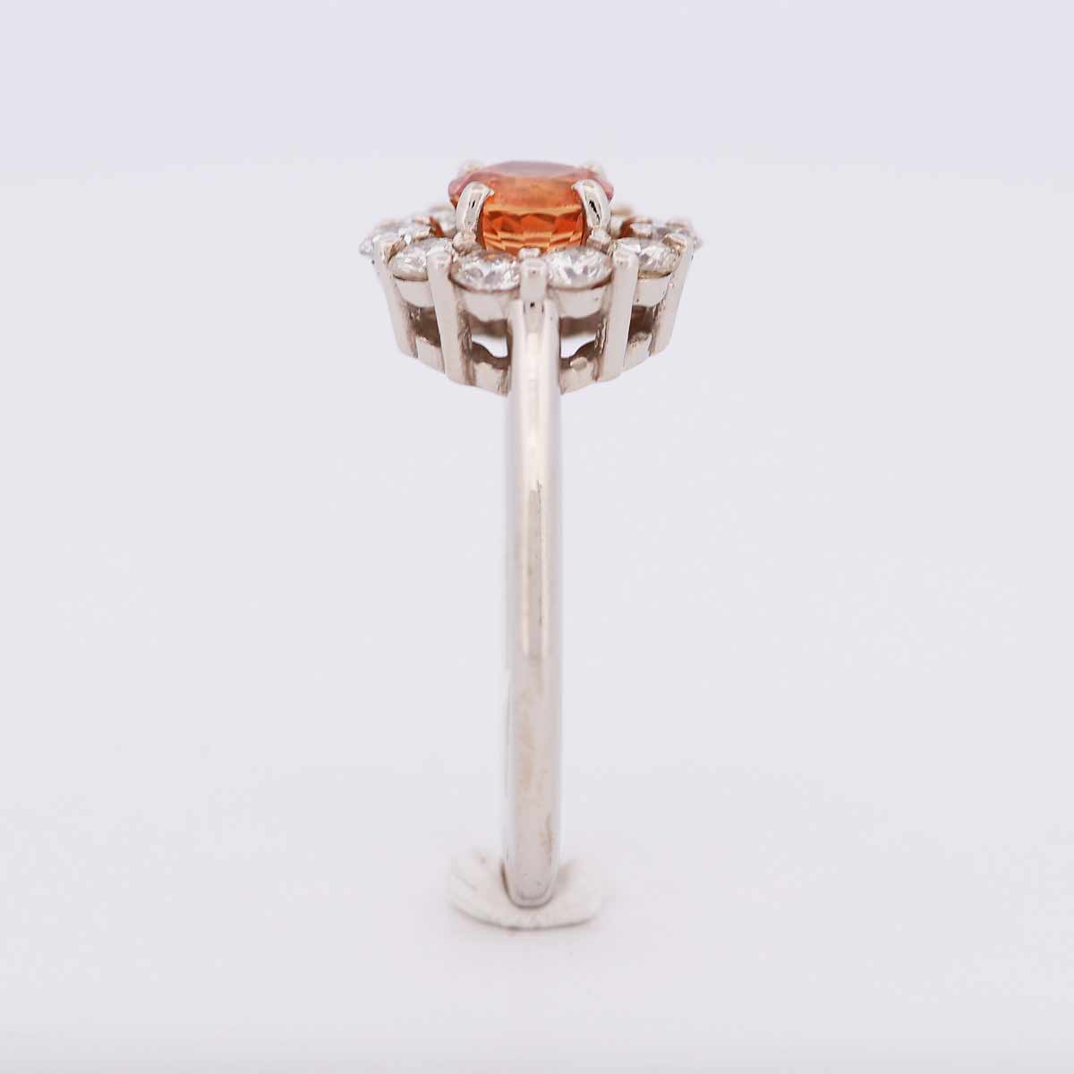 14K White Gold Diamond Halo Ring set with Orange Sapphire