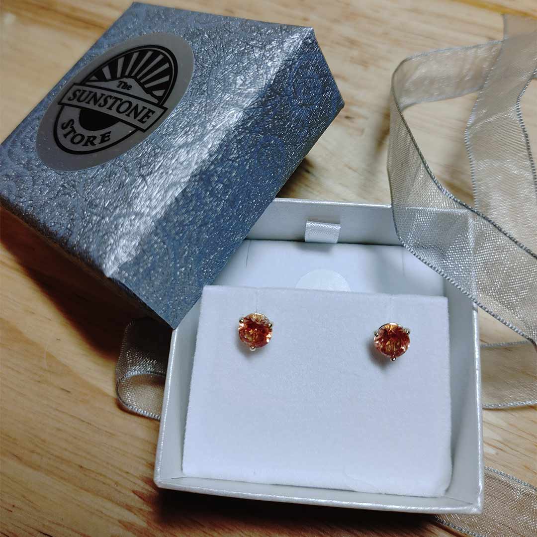 Gold Sunstone Stud Earrings