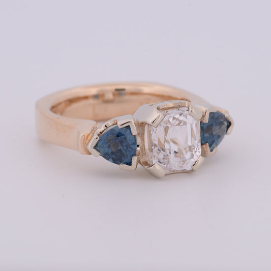 Finely Crafted-Two Tone Gold Ring set with White & Blue Sapphire