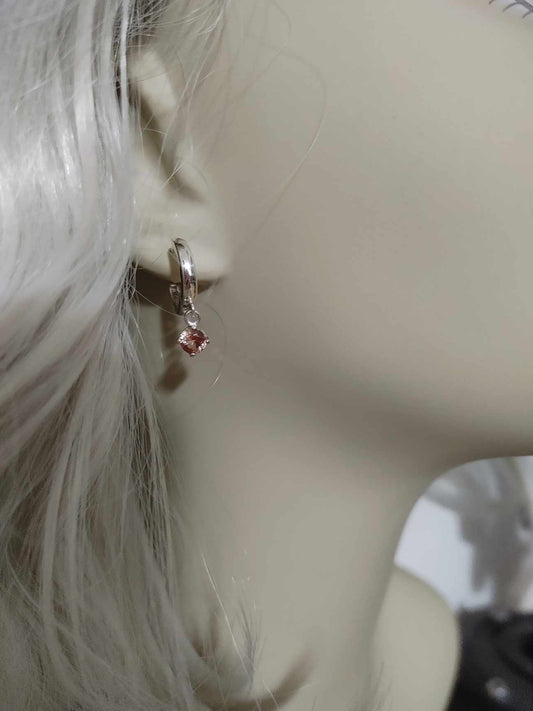 Silver Sunstone Huggie Hoop Earring Dangle